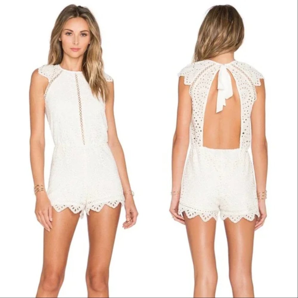 Saylor Jamie Eyelet Lace Romper in Off White